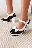 Black Pointed Toe Adjustable Strap Vintage Shoes