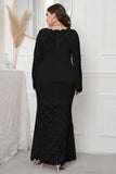 Plus Size Lace Black Long Sleeves Mother Of The Bride Dress