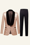 Champagne Jacquard Shawl Lapel 2 Piece Men's Formal Suits