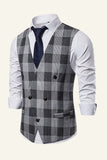 Lapel Brown Men's Check Vest