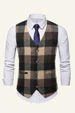 Lapel Brown Plaid Men's Suit Vest