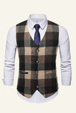 Lapel Brown Plaid Men's Suit Vest