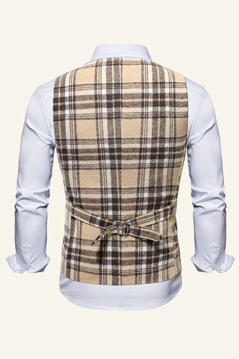 Lapel Brown Plaid Men's Suit Vest