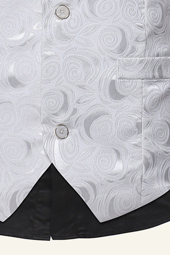 Single Breasted Lapel White Print Men's Vest