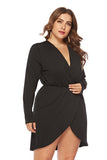 Plus Size Black Wrap V-Neck Party Dress