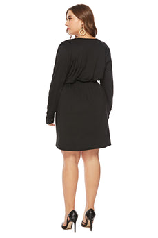 Plus Size Black Wrap V-Neck Party Dress