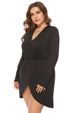 Plus Size Black Wrap V-Neck Party Dress