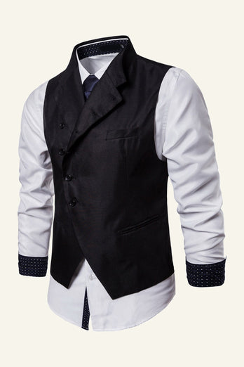 Black Notched Lapel Men's Casual Vest