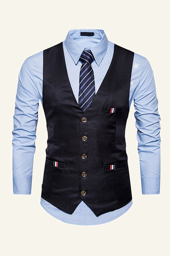 Black Single Breasted Lapel Men's Suits Vest