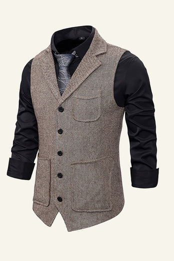 Notched Lapel Single Breasted Men's Suit Vest