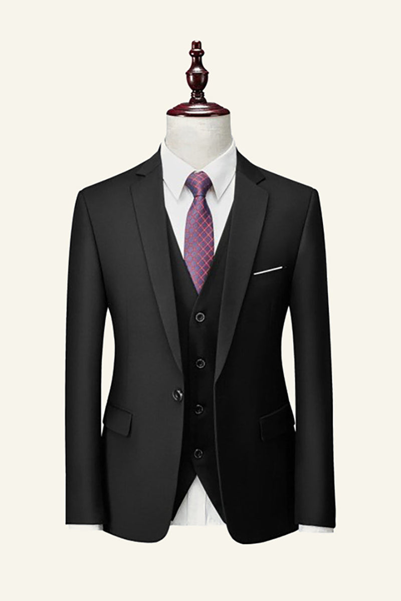 Load image into Gallery viewer, Black Notched Lapel 3 Piece Wedding Men Suits