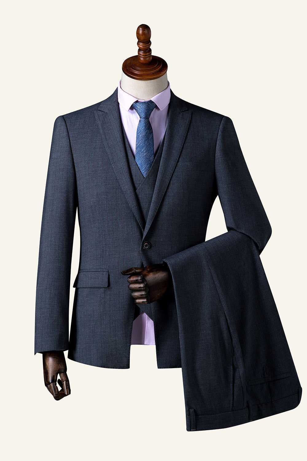 Dark Blue Single-Breasted 3-Piece Men's Suit