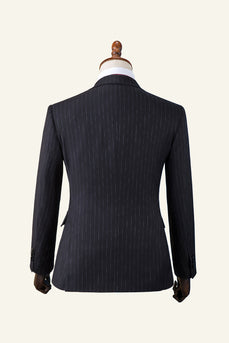 Black Striped Double-Breasted Peaked Lapel 3-Piece Men's Suit