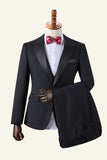 Black Peaked Lapel 3-Piece Men's Suit Tuxedo