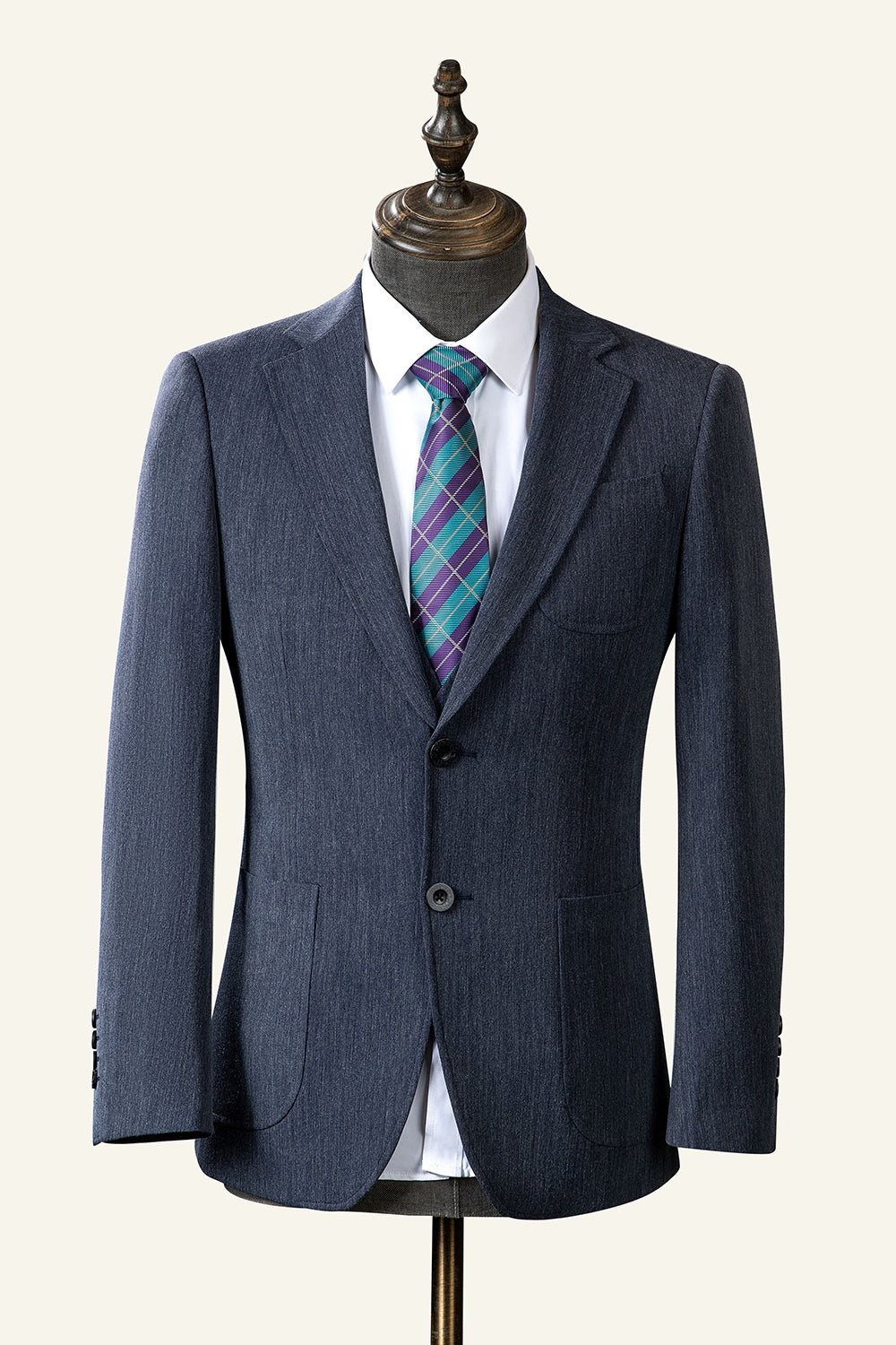 Grey Blue Notched Lapel Classic 3-Piece Men's Suit