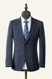 Grey Blue Notched Lapel Classic 3-Piece Men's Suit