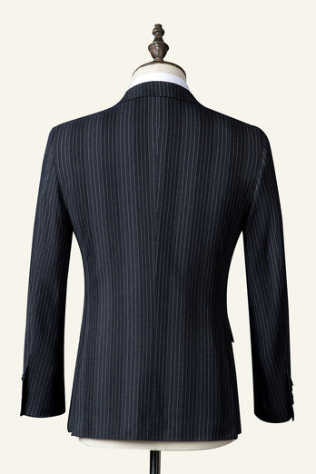 Black Pinstriped Double-Breasted 3-Piece Men's Suit