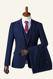 Navy Notched Lapel 3-Piece Men's Suit