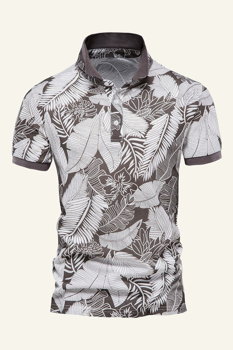 Load image into Gallery viewer, Brown Regular Fit Collared Leaves Printed Men&#39;s Polo Shirt