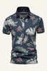 Load image into Gallery viewer, Navy Regular Fit Collared Leaves and Flower Printed Men&#39;s Polo Shirt