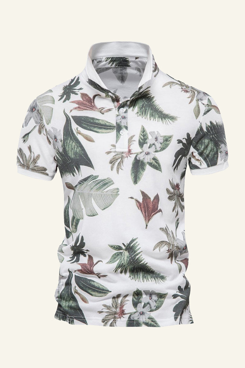 Load image into Gallery viewer, Navy Regular Fit Collared Leaves and Flower Printed Men&#39;s Polo Shirt