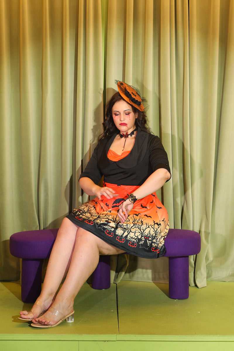 Load image into Gallery viewer, Orange Short Sleeves Vintage Plus Size Halloween Dress
