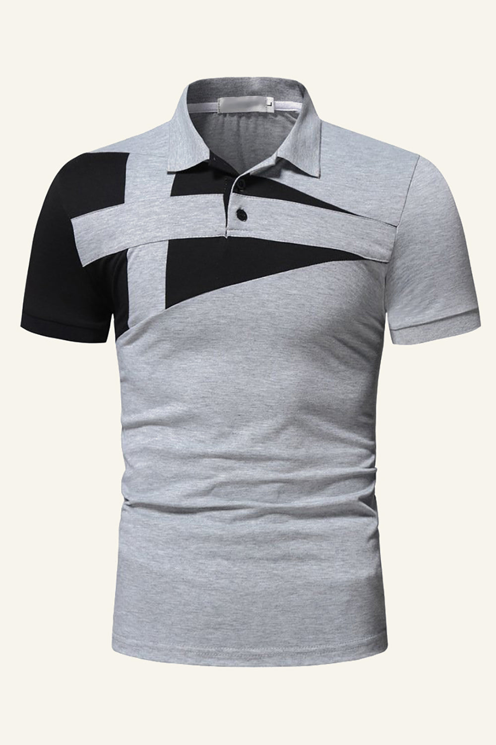 Black and Grey Regular Fit Collared Patchwork Men's Polo Shirt