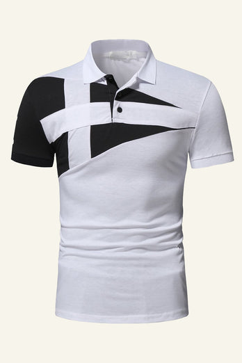 Black and Grey Regular Fit Collared Patchwork Men's Polo Shirt