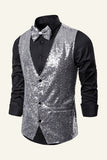 Sparkly Golden Lapel Sequins Men's Vest with Bow Tie