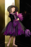 Sparkly Black and Purple Tulle Halloween Girl Dress