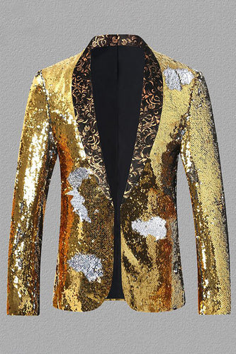 Sparkly Golden Sequins Shawl Lapel Men's Blazer