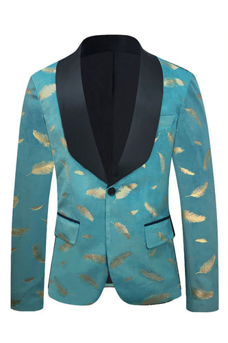 Turquoise Jacquard Shawl Lapel Men's Formal Blazer
