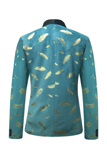 Turquoise Jacquard Shawl Lapel Men's Formal Blazer