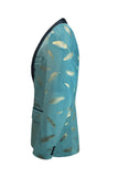 Turquoise Jacquard Shawl Lapel Men's Formal Blazer