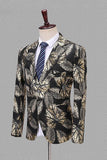 Black and Golden Notched Lapel Jacquard Men's Blazer