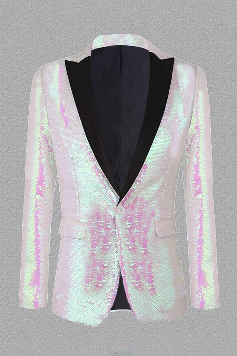 Load image into Gallery viewer, Sparkly White Sequins Peak Lapel Men&#39;s Formal Blazer
