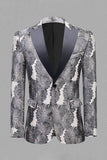 Grey Silver Jacquard Peak Lapel Men's Formal Blazer