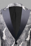 Grey Silver Jacquard Peak Lapel Men's Formal Blazer