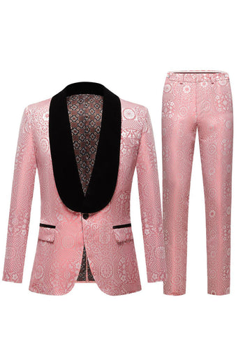 Light Pink Jacquard Shawl Lapel 2 Piece Men's Formal Suits