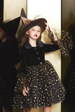 Black Velvet Halloween Girl Dress with Star