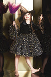 Black Velvet Halloween Girl Dress with Star