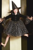 Black Velvet Halloween Girl Dress with Star