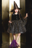 Black Velvet Halloween Girl Dress with Star