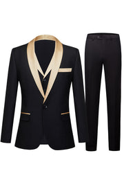 Black and Champagne 3 Piece Shawl Lapel Men's Formal Suits