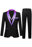 Black and Champagne 3 Piece Shawl Lapel Men's Formal Suits