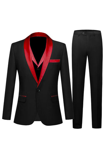 Black and Champagne 3 Piece Shawl Lapel Men's Formal Suits