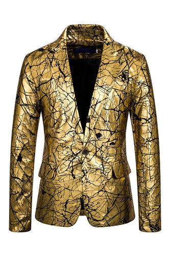 Sparkly Golden Notched Lapel Men's Formal Blazer