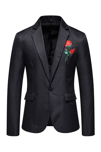 Black Notched Lapel Flower Men's Formal Blazer