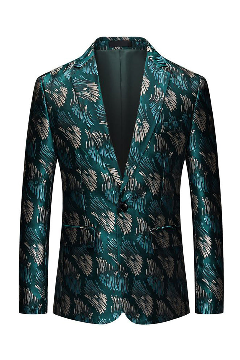 Load image into Gallery viewer, Dark Green Jacquard Notched Lapel Men&#39;s Formal Blazer