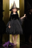 Sparkly Black Velvet Long Sleeves Halloween Girl Dress